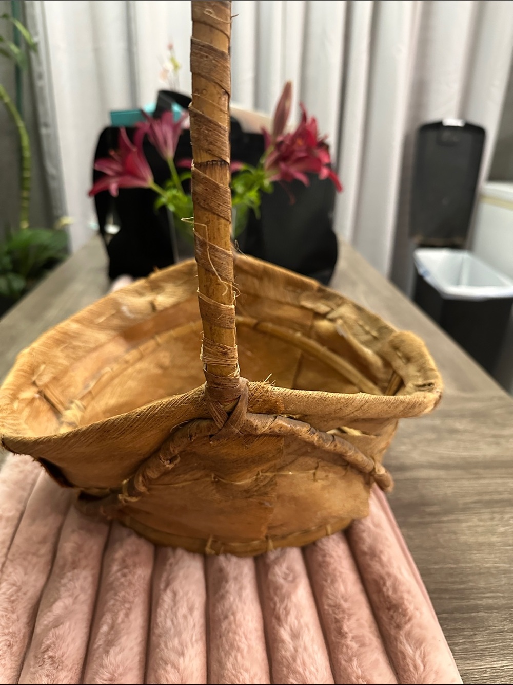 Natural Brown Woven Handle Basket - Rustic Home Accent